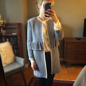 NWOT Zara Blue and White Tweed Coat Sz XS